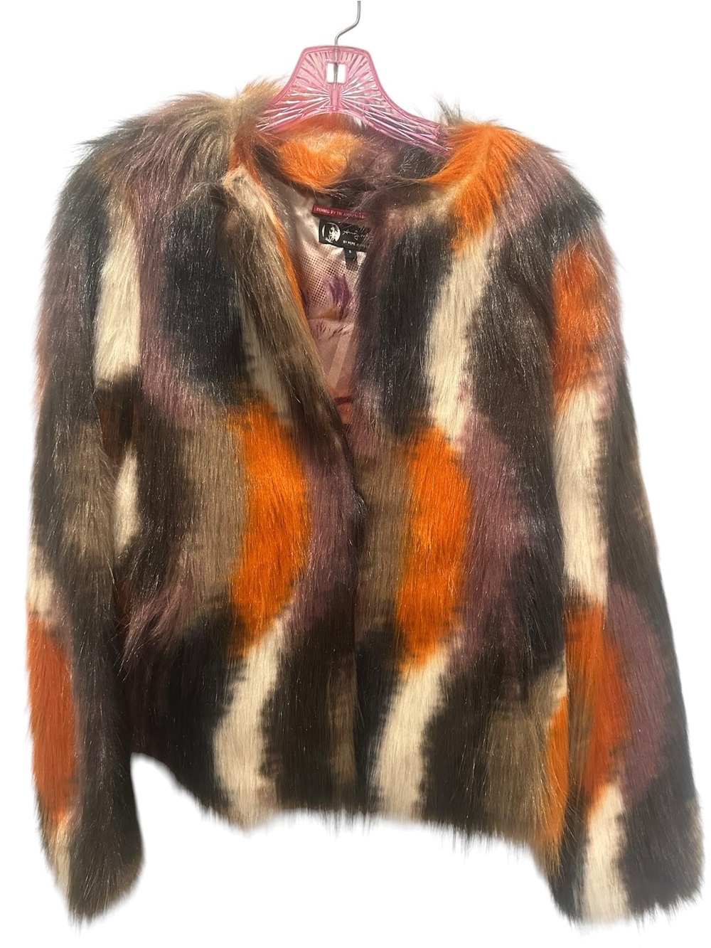 Pepe Jeans Multi-Color Faux Fur Jacket with Orange, Brown & Cream Accents